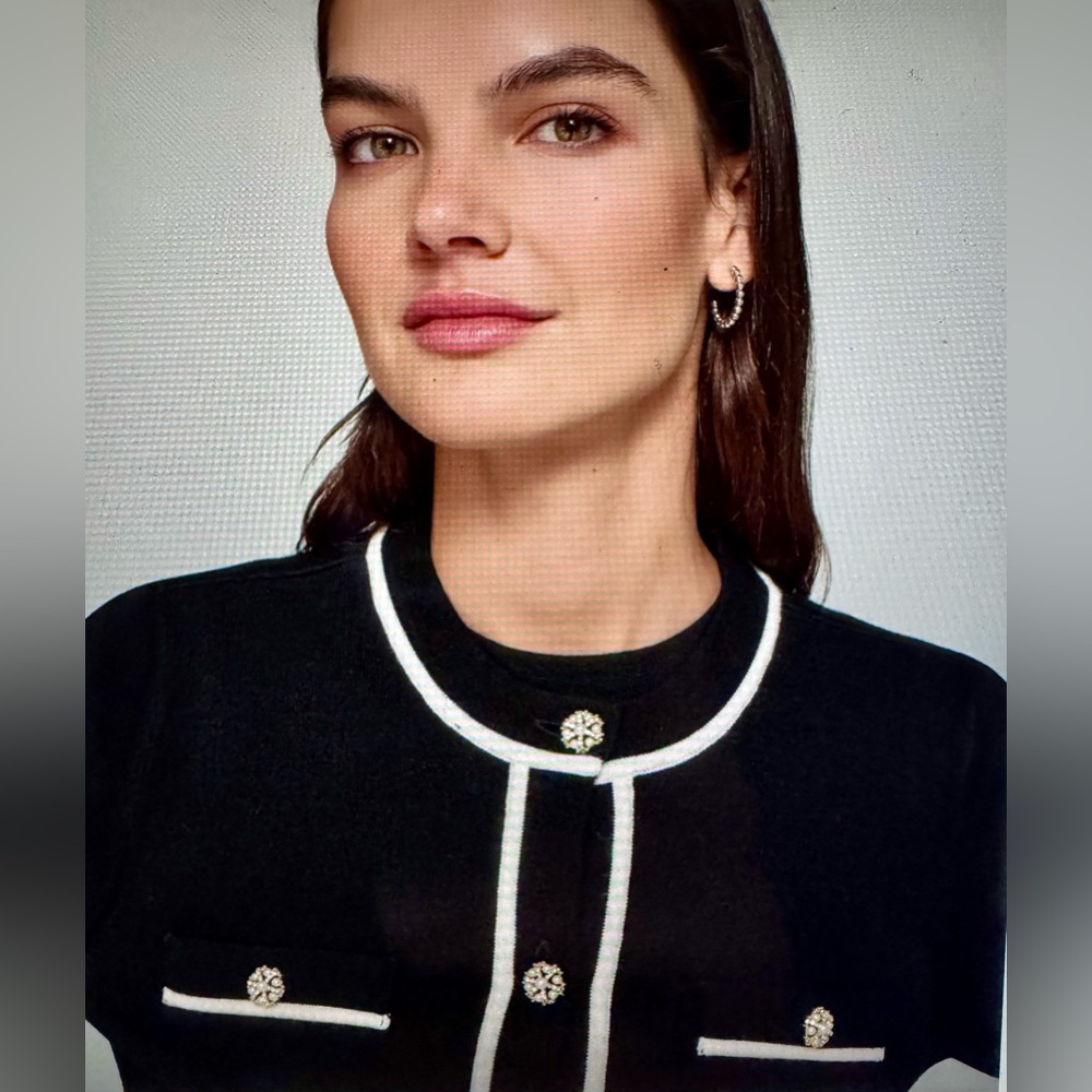 NWT Karl Lagerfeld Black and White Crew Neck Cardigan - Picture 4 of 9